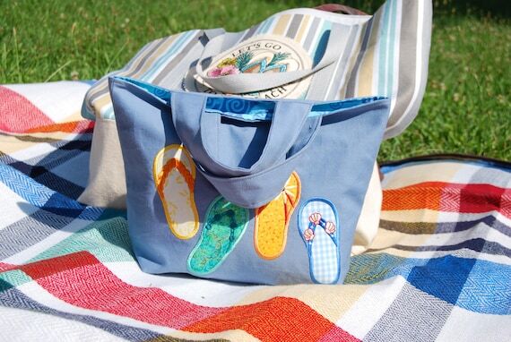 Small Light Denim Tote with Appliquéd Flip F...