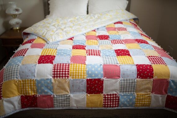 Handmade Flannel Patchwork Quilt: Cozy Gingha...
