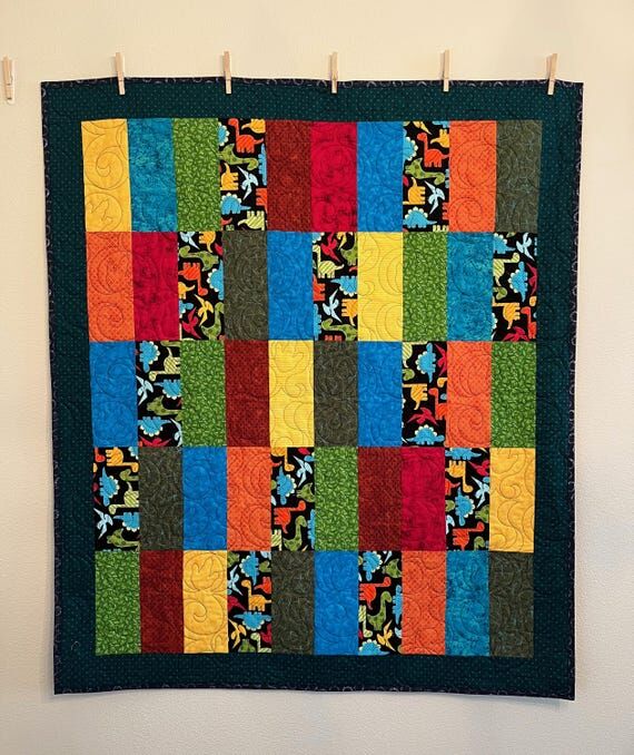 Handmade Dinosaur Quilt: Cotton, Lap Size, 46...