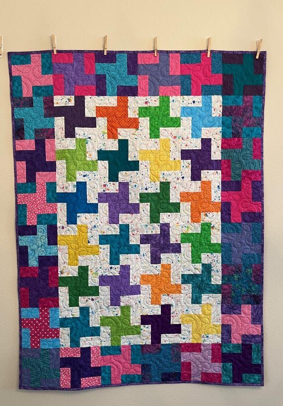 Handmade Mardi Gras Quilt: Cotton, Lap Size, ...