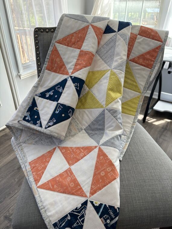 Handmade Baby Quilt: Modern Dump Truck Design...