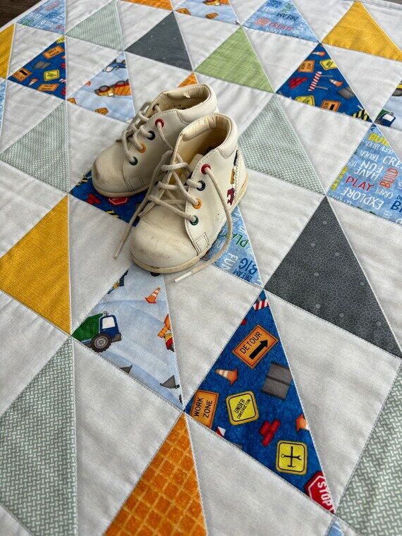 Handmade Baby Quilt: Primary Trucks, Construc...