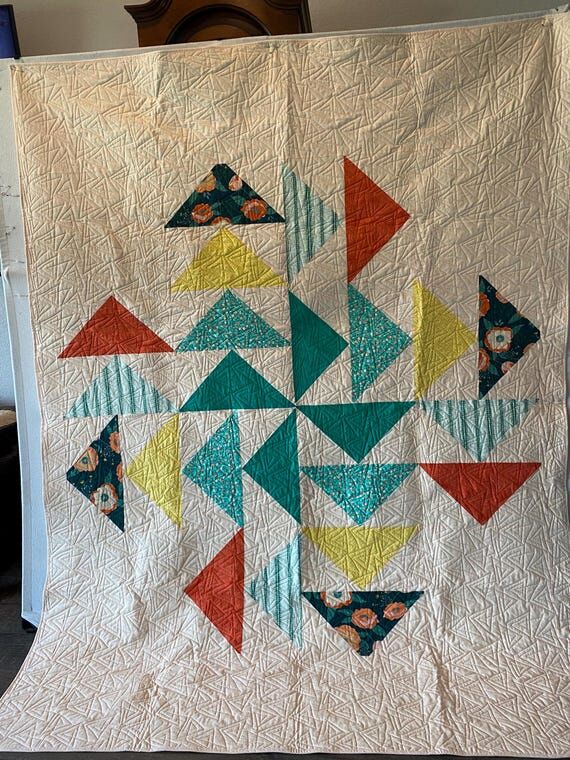 Handmade Modern Quilt “Fly Away “68 Inche...