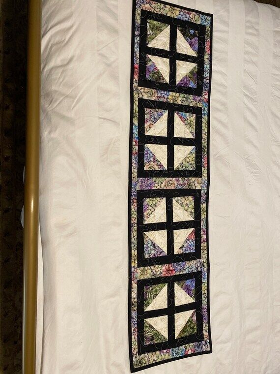 Handmade Quilted Table Runner, garden trellis...