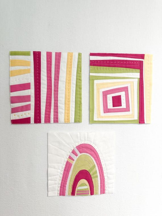 Set of 3 Improv Quilt Blocks | Machine and Ha...