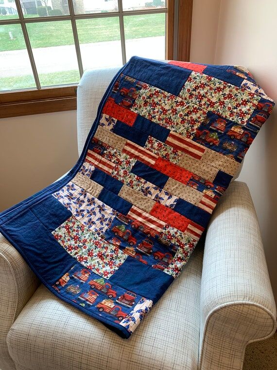 Red, White, & Bricks patriotic throw quilt...
