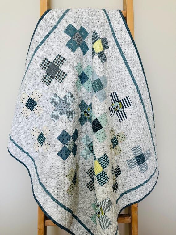 Handmade Geometric Baby Quilt, Modern Nursery...