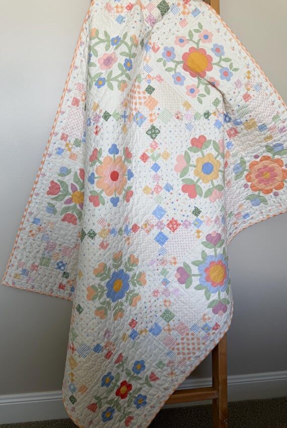 Handmade Baby Girl Quilt, Floral Cottage Fab...