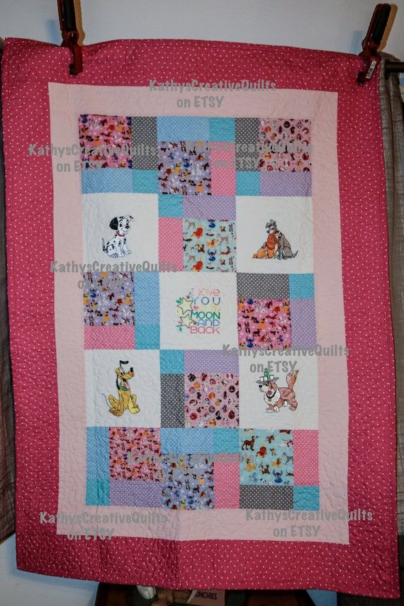 Disney Dogs Baby Quilt, Embroidered Pastel Bl...