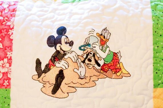 Embroidered Disney Quilt: Hawaiian Beach Them...