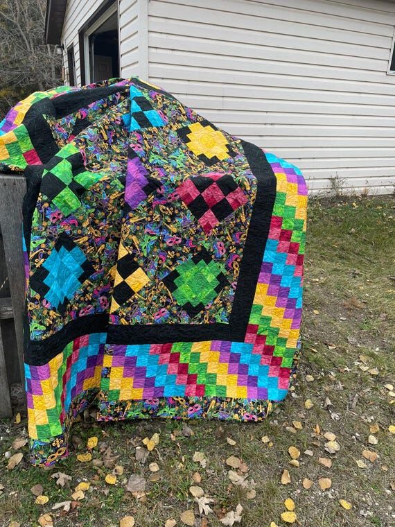 Bright Rainbow Quilt – Handmade Colorful Th...