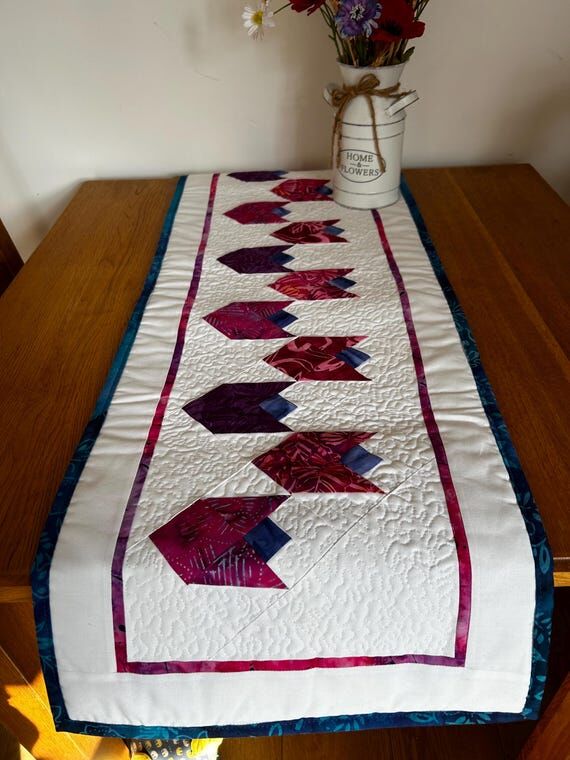 Beautiful quilted table runner in bright tuli...