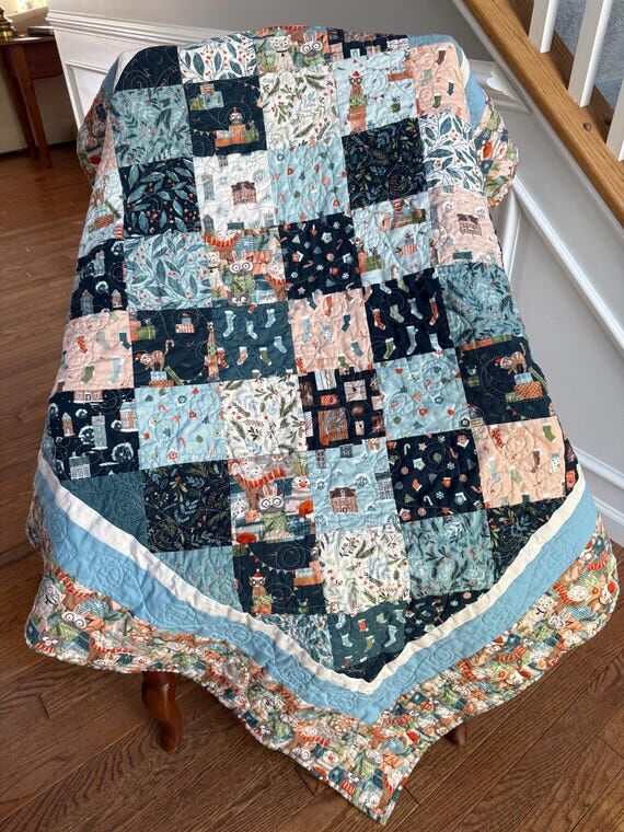 Handcrafted Cat Christmas Lap Quilt, Holiday ...