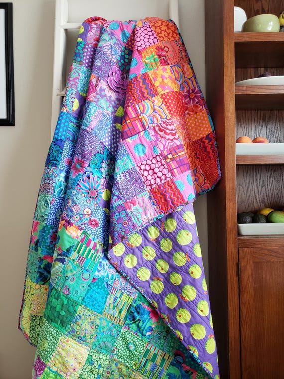 Colorful Handmade Patchwork Throw Quilt: Ora...
