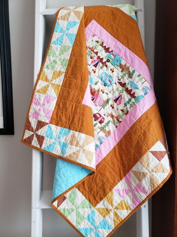 Camping Baby Quilt: Handmade Pinwheel Patchwo...