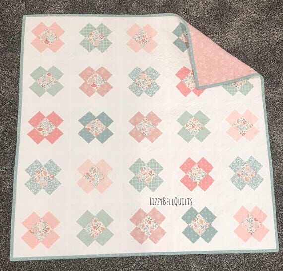 Floral Baby Quilt, Pink and Teal Patchwork Ba...