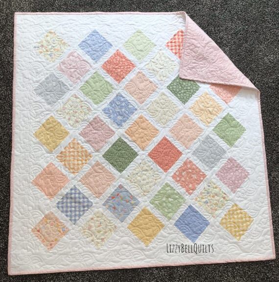 Pastel Patchwork Baby Girl Quilt, Handmade He...