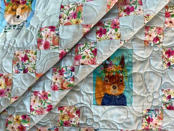 Handmade Forest Animals baby quilt-2...