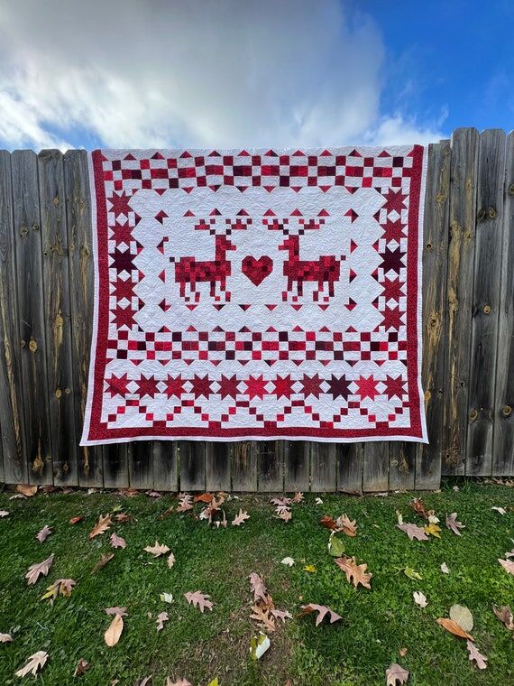 Christmas Red Deer Handmade Quilt...