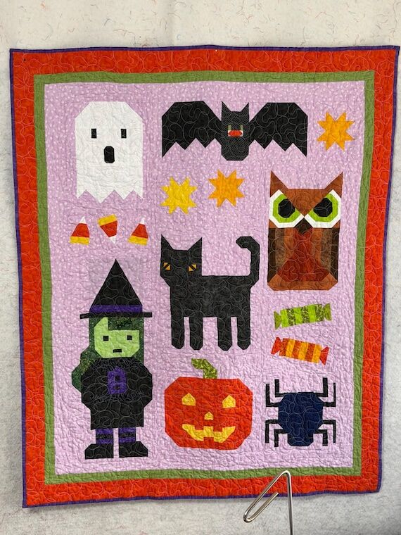Snowy Happy Halloween Quilted Throw, Homemade...
