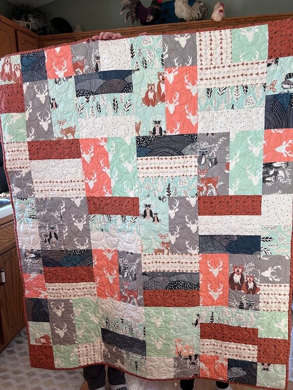 Kids Wildlife Quilt - rust, mint, and coral...