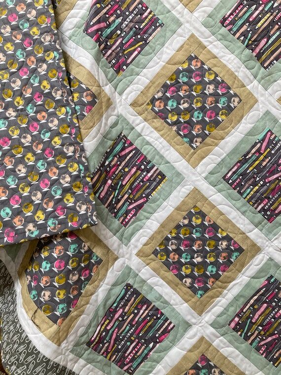 School Days Throw Quilt: Handmade Cotton Teac...