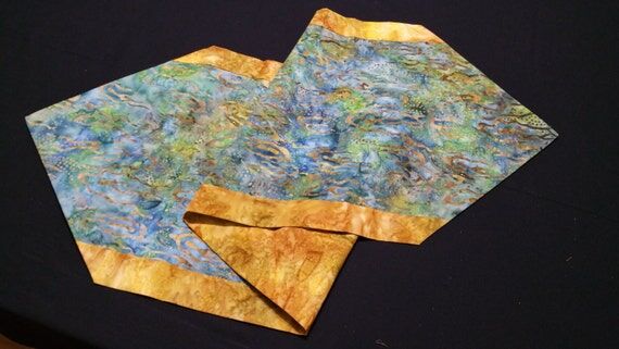 Modern table runner Blue Green Beige Gold ba...