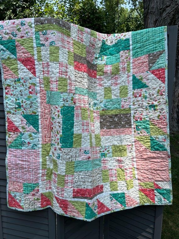 Handmade Quilt: Patchwork Cotton Throw, Retro...