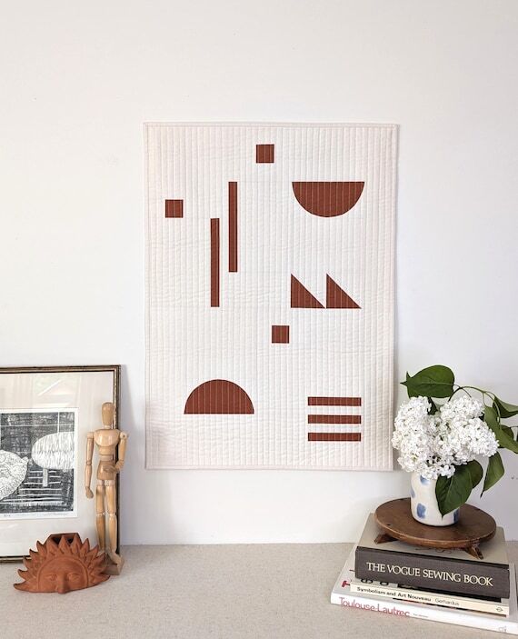 Minimalist Quilted Wall Hanging: Abstract Geo...