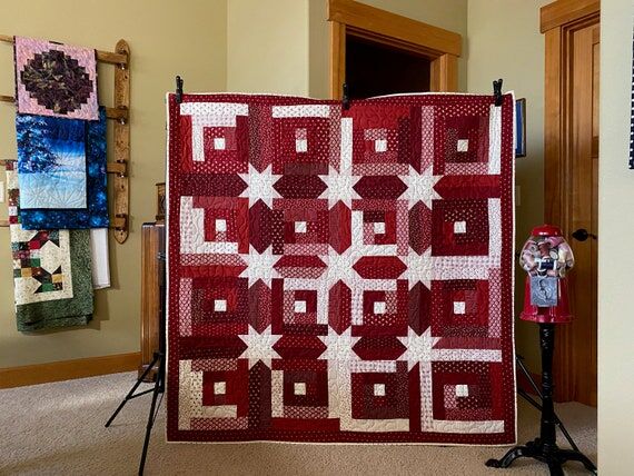 Quilts: Log Cabin Reds with Hidden Stars...