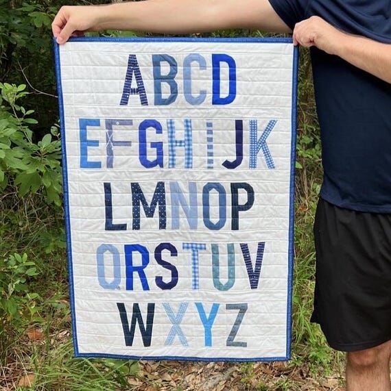 Blue Alphabet Quilt - Wall Hanging Quilt - AB...