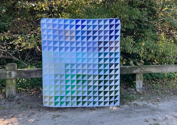 Blue & Green Sugar Cube Quilt - Handmade Quil...