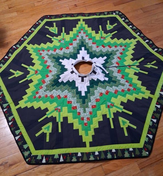 Handmade Bargello Christmas Tree Skirt, Quilt...