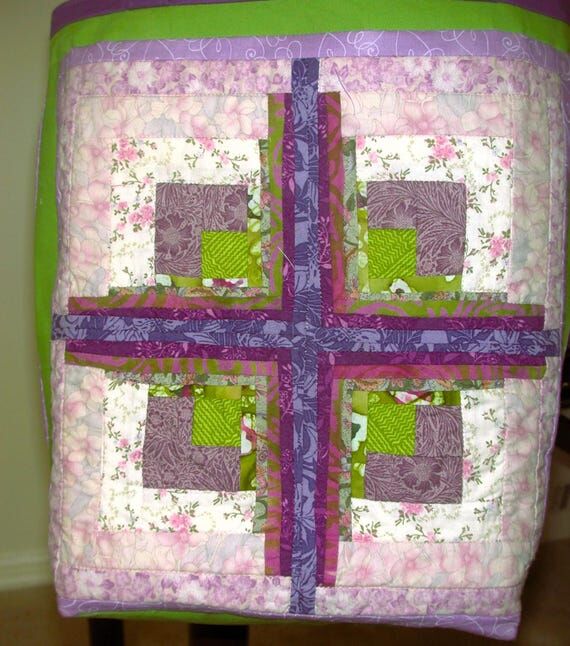 Quilted Log Cabin Tote Bag, Handmade Lined Ba...