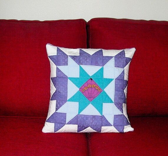 Quilted Pillow, 16-inch Patchwork Pillow...