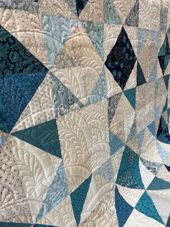 Handmade Blue Star Quilt, Full/Double, Cotton...