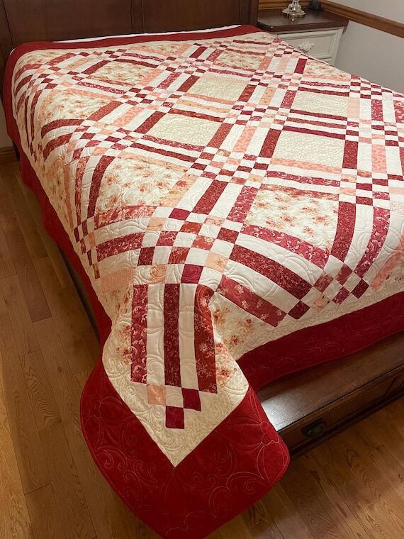 Handmade Irish Chain Quilt, Full/Double Size,...