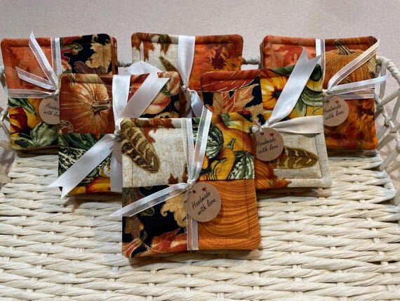 Handmade Fall Fabric Coasters, Set of 4, Holi...