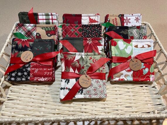 Christmas Coasters, Square Fabric Coasters, S...