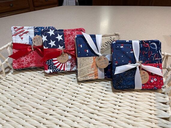 Fourth of July Coasters, Square Fabric Coaste...