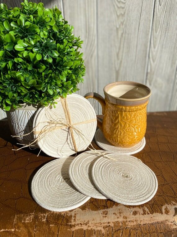 Handmade Cotton Coasters Set: Absorbent Mug R...