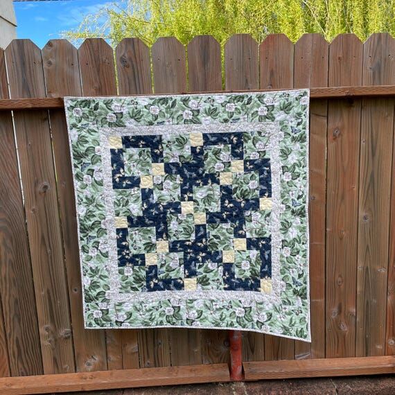 Floral Baby Quilt - Baby Nines in Blue and Cr...