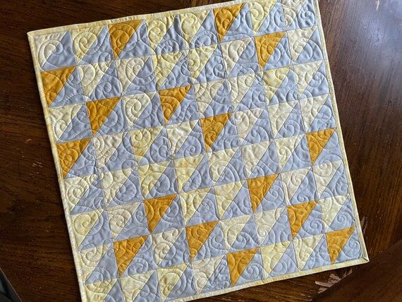 Yellow and Gray small quilt for table top or ...