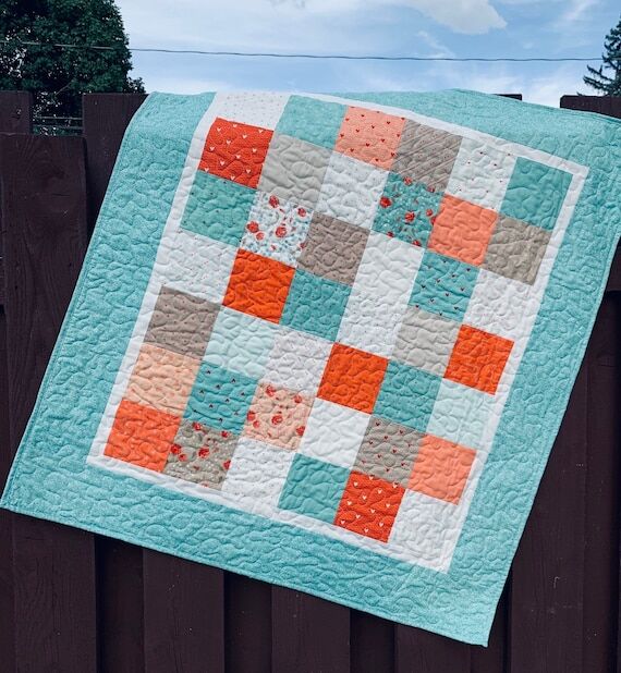 Handmade Baby Girl Quilt: Peach, Mint, Floral...