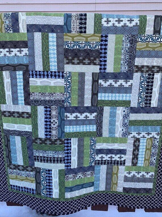 Handmade Geometric Patchwork Quilt: Modern Tw...