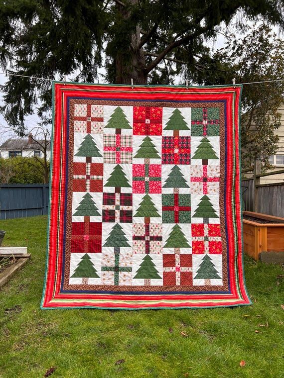 Homemade Christmas Tree & Present Lap Quilt...