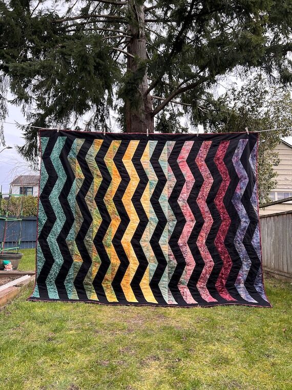 Rainbow Jolt ZigZag Handmade Quilt...