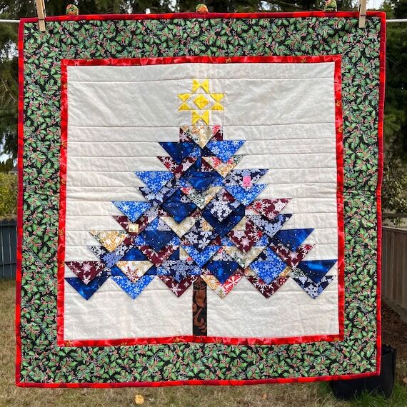 Christmas Tree Quilt Wall Hanging, Handmade H...