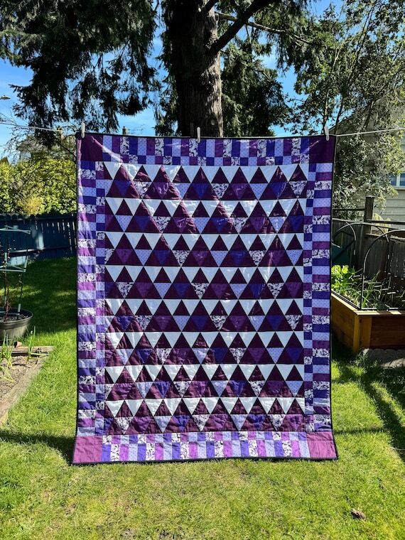 Handmade Purple Geometric Triangle Lap Quilt ...