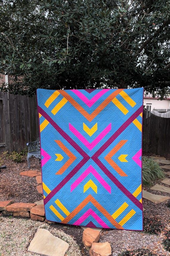 Geometric Handmade Quilt | Modern Cotton Thro...